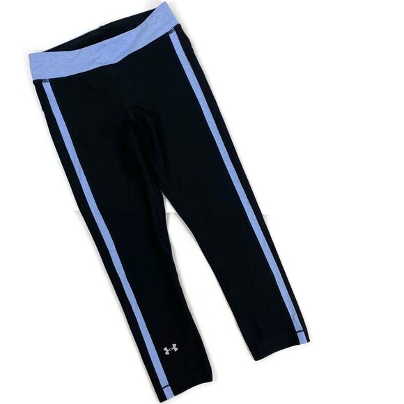 Under Armour Heatgear Capri Leggings 18" Sport Black Blue Stripe Womens Sz XS - Picture 1 of 8